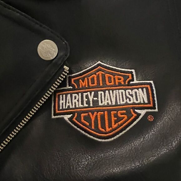 🕶️ Harley Davidson black faux leather moto jacket size small unisex like new - Picture 7 of 14